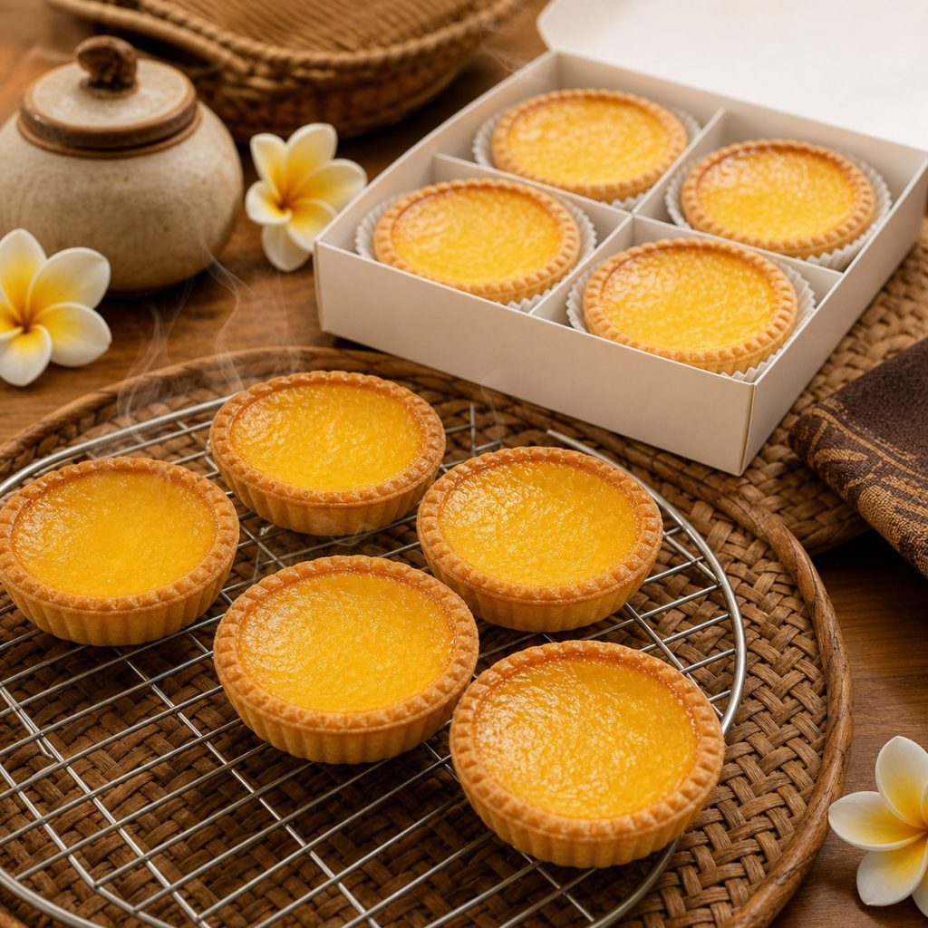 Pie susu Bali fresh from oven di atas cooling rack