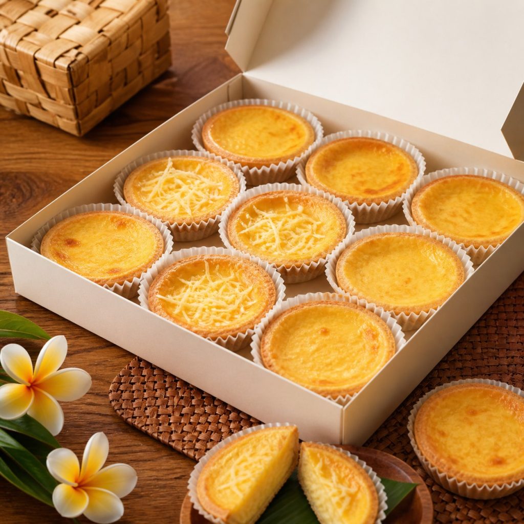 Pie susu Bali keju dalam kotak oleh-oleh dengan topping keju gurih