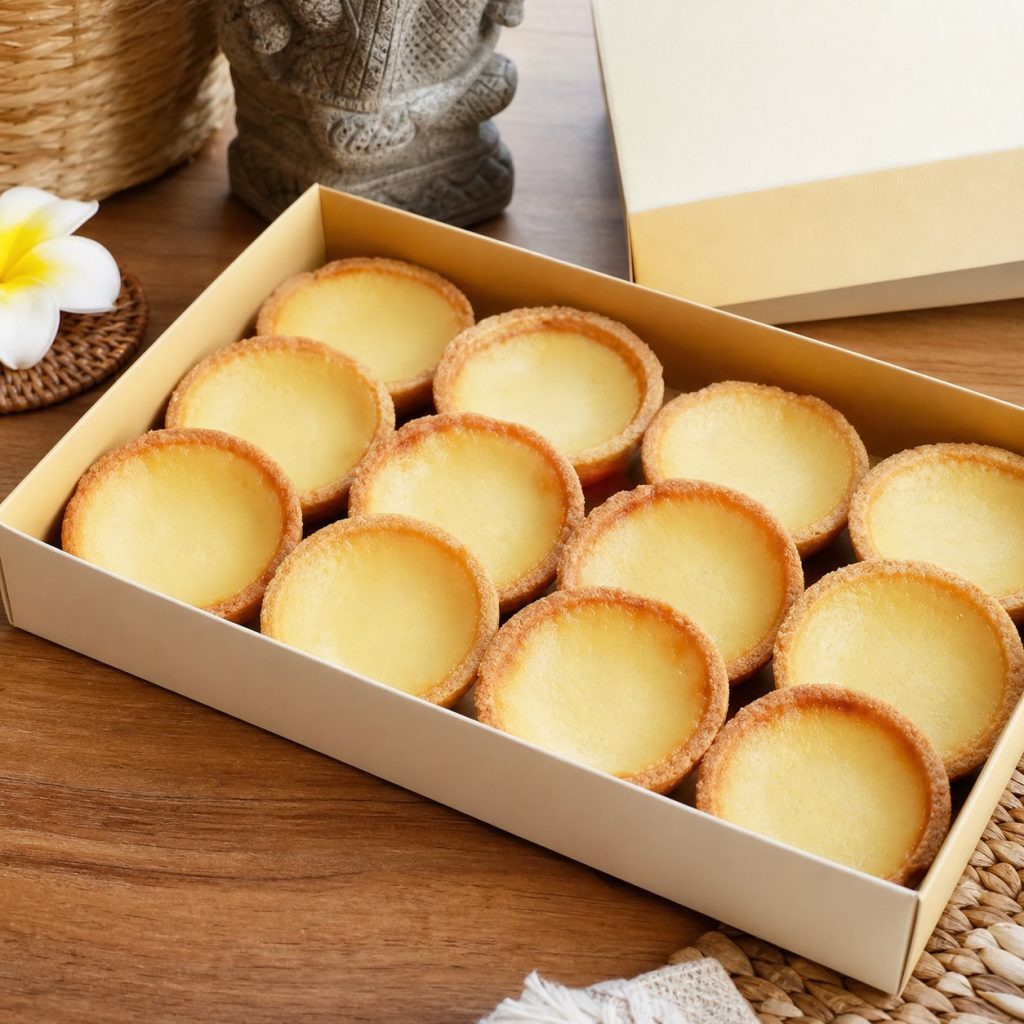 Pie susu Bali original dalam kotak oleh-oleh dengan isian susu klasik